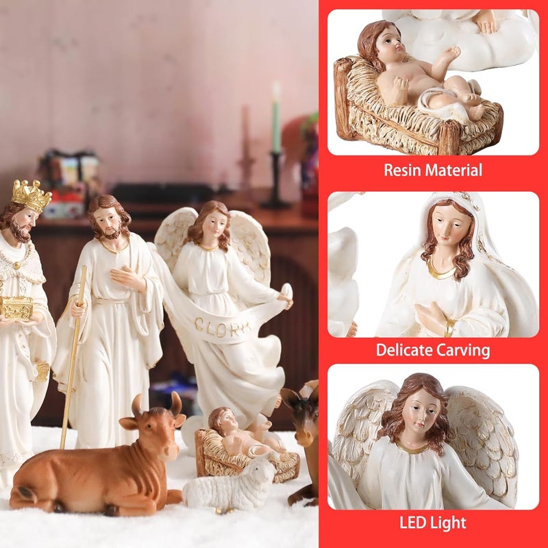 Ovewios Christmas Nativity Set Figurine,Hand Resin Craft Statue Nativity Scene Indoor,Baby Jesus Holy Family Firguines Statue, Nativity Sets for Christmas Indoor, 11 Pcs - Image 3